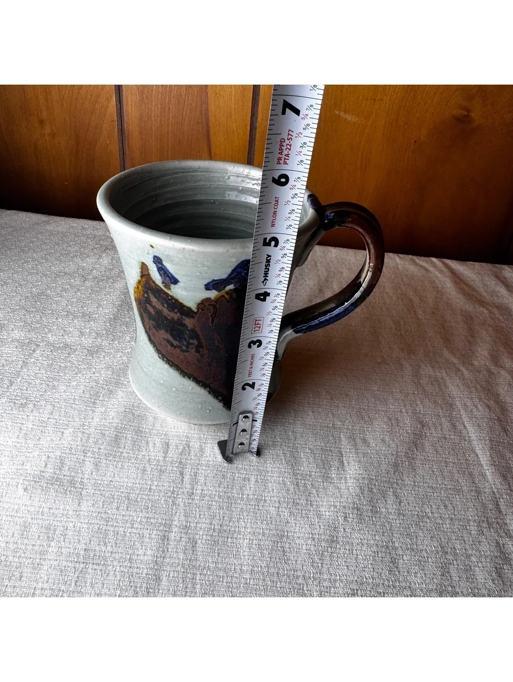 Vintage Studio Pottery Mug 5 Inch Hand Thrown Abstract Drip Glaze Coffee Cup